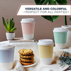 Disposable Coffee Cups With Lids - 12 oz To Go Coffee Cup With Lid (80 Set). Durable Togo Travel Paper Hot Cups Insulated For Hot and Cold Beverage Drinks, No Sleeves Needed (Assorted)