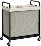 ELYKEN Laundry Hamper 2 Section, 100L Rolling Laundry Sorter with Removable Liner Bag, Laundry Basket with Wheels, Steel Frame with Metal Handle, Clothes Hamper Cart for Laundry Room & Bedroom
