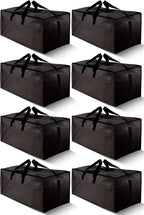 HOMESURE 8 Pack Large Strong Bags with Zippers & Carrying Handles - Water-Resistant - Heavy Duty Storage Tote for Space Saving, Fold Flat, Alternative to Moving Box (Black)