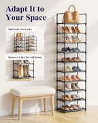Kitsure Shoe Rack - 10-Tier Shoe Organizer with Detachable Fabric Shelves & Metal Frame, Tall Shoe Rack for Closet, Entryway, Living Room, 16.9" Wide - 10 Tier, Black