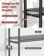 Sakugi Clothes Rack - Double Hanging Rod Clothing Rack with Wheels & Leveling Feet, Large Capacity Wardrobe Closet with Shelves for Bedroom, Laundry Room, Entryway, 45.2" x 12.6" x 80.7", Black
