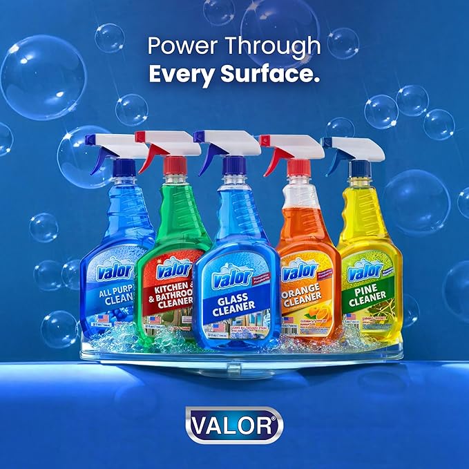 Valor Glass Cleaner Trigger Sprayer – Streak-Free Shine for Glass & Mirrors, 32 fl oz (32 Fl Oz (Pack of 3))