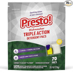 Amazon Brand - Presto! Triple Action Dishwasher Pacs, Lemon Scent, 70 Count