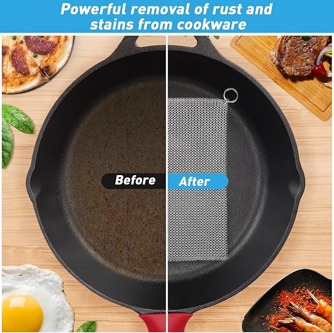Cast Iron Cleaner & Chainmail Skillet Scrubber - 18''x18'' 3.8mm Small Ring, 316L Stainless Steel Interlocking Mesh Sheet, Flexible Chainmail Panel, Fine Linked Ring Fabric, Woven Ring Net