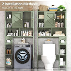 Meilocar Over The Toilet Storage Cabinet, 64.6" Tall Bathroom Organizer Space Saver with Toilet Paper Holder & Adjustable Shelf, Freestanding Wood Cabinet for Small Space, Green