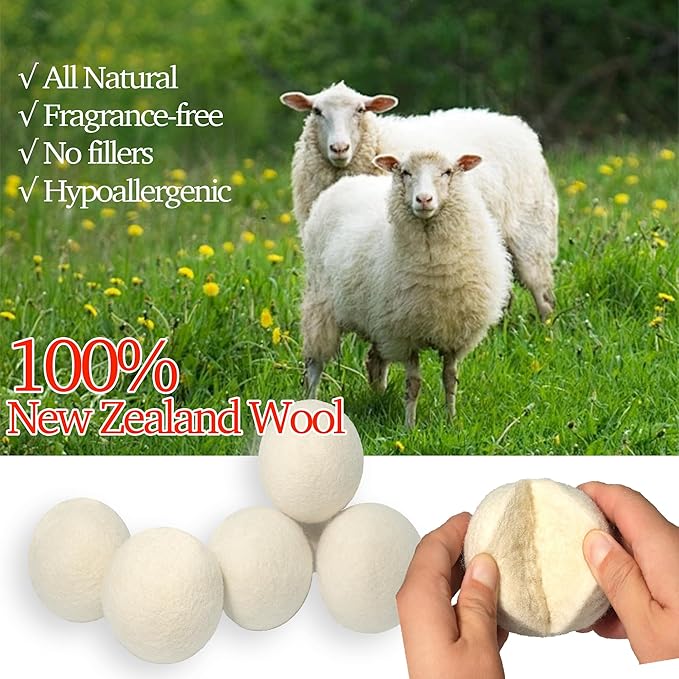 White Dryer Balls XL Laundry Balls Reusable Anti Static, 6 Pcs Lint Balls Remover for Dryer, Dryer Balls Natural Fabric Softener, Reduce Clothes Wrinkles and Saving Drying Time (White 6 Pcs)