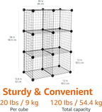 Amazon Basics 6-Cube Wire Grid Stackable Storage Organizer, Metal Shelving Unit, No-Tool Assembly, 26"W x 38"H x 12.6"D, Black