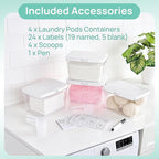 Vtopmart 5 Pack Laundry Pods Container and Dryer Sheet Holder, Detergent Powder Container with Lids &Labels & Scoop for Laundry Room Organization, Laundry Storage for Powder, Pods, Scent Booster Beads