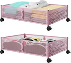 PHINOX Under the Bed Storage Containers with Wheels, Under Bed Storage, Under Bed Shoe Storage Organizer Drawer, Tool-free Assembly Metal Underbed Storage Containers -Pink