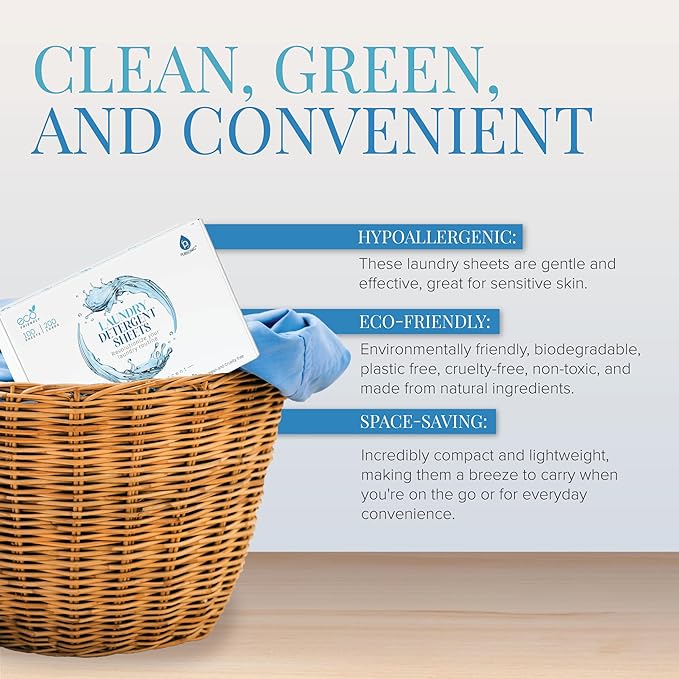 Pursonic Eco Laundry Detergent Sheets - 100 Sheet (200 Loads) Natural Zero Plastic Laundry Sheets with Powerful Cleaning Power - Travel Essentials, Quick-Dissolving & Mess-Free (Fresh Linen)