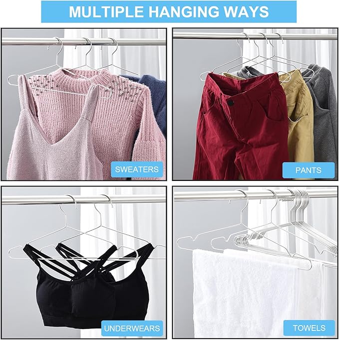 Seropy Clothes Hangers Coat 50 Pack 17.7 Inch Large Bulk Wire Hanger Non-Slip Heavy Duty Clothing Hangers Metal Space Saving Thin Stainless Steel Hanger for Clothes