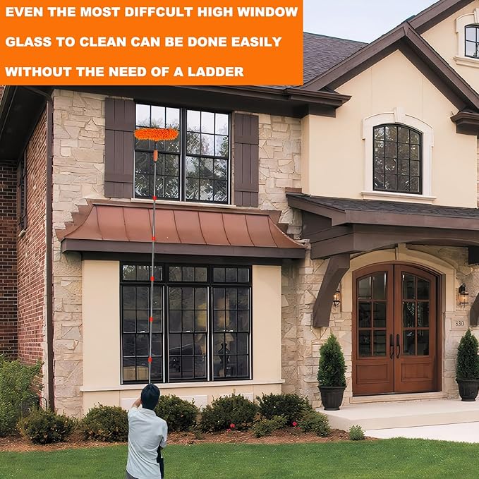 20+ Ft Reach 2 in 1 Window Washing Squeegee with 3-14 ft Spliceable Extension Pole // Window Cleaning Tool & Window Washer Squeegee for Home Indoor Outdoor Window Washing