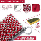 Cast Iron Scrubber Chainmail - 316L Cast Iron Cleaner Scrubber and Bamboo Cloth Set - Chain Mail Scrubber - Stainless Steel Chainmail Scrubber for Skillet, Pan, Dutch Oven - Essential Accessory