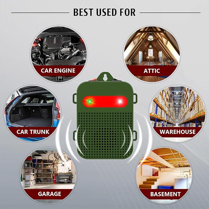 Mouse Repellent Battery Operated Rodent Repellent for Car Engines Under Hood Ultrasonic Mice Repeller for Cars Indoor Garage RV Attic Rat Deterrent