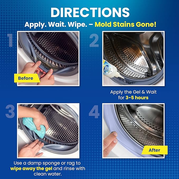 Bastion Mold Stain Remover Power Gel Cleaner Heavy Duty Cleaning Solution for Front Loader Washing Machine Seal, Bathroom Grout, Shower, Caulk (7 fl oz)