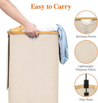 Lifewit 120L Laundry Basket with Lid, Clothes Hampers for Laundry with Bamboo Handles and 2 Removable Bag, Large Foldable Laundry Hamper for Bedroom, Bathroom, Dorm, Laundry Room, Beige
