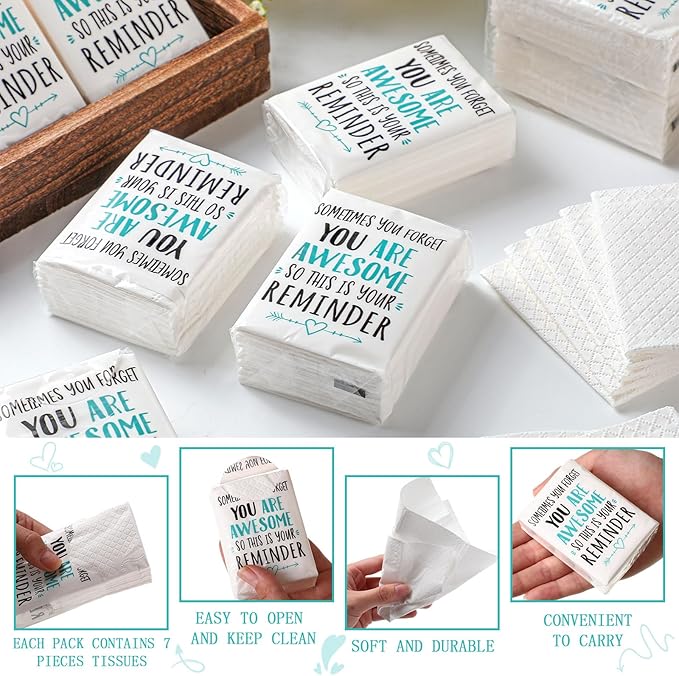 Fuutreo Motivational Facial Tissue Packs 3 Ply Inspirational Pocket Travel Packs Appreciation Gifts Soft Tissues Packs Individual Packs Travel Bulk for Wedding(120 Pack)