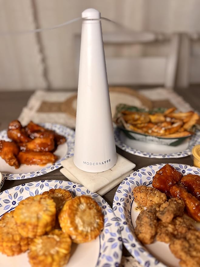 Fly Fans for Tables by Modern Lyfe - AA Battery & USB Powered - Fly Swatter Outdoor Camping Accessory Or for Food at Parties, Restaurants & Picnics, Bug Fan, Spinner Keeps Flies Away (1 Pack - Pink)