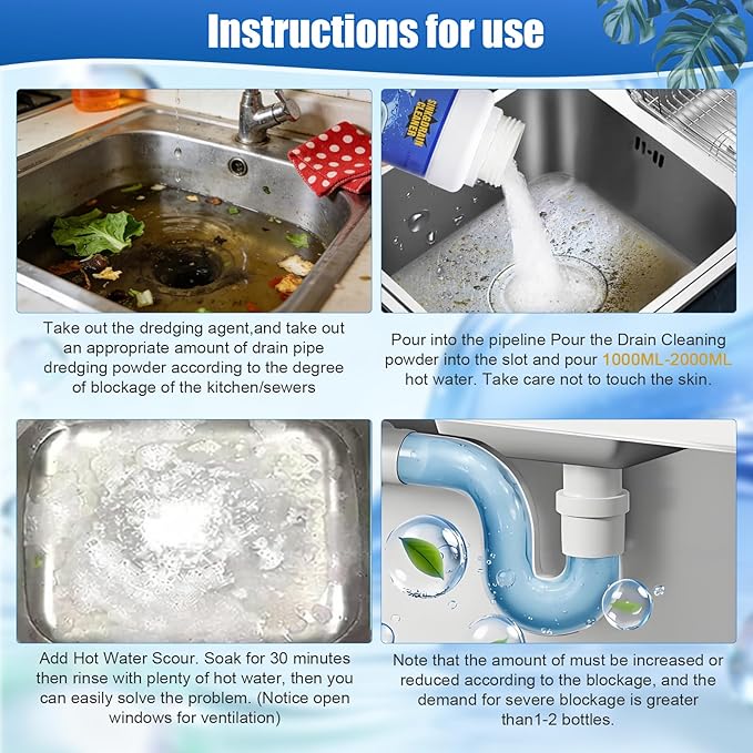 Sink Drain Cleaner, Powerful Pipeline Dredging Agent, Drain Clog Remover for Unclogs Bathroom and Kitchen Sinks, Drains (2PCS)