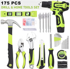 FASTPRO 175-Piece 12V Cordless Drill Set, Drill Driver and Home Tool Kit, House Repairing Tool with 12-Inch Storage Bag, For DIY, Home Maintenance, Green