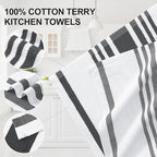 Homaxy Premium Kitchen Towels 18”x 28”, Large Cotton 380 GSM Kitchen Hand Towels, Stripe and Terry Dish Towel, Highly Absorbent Tea Towel Set with Hanging Loop, 12 Pack, Black