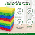 Cellulose Sponges – 24-Pack Multicolored Compressed Natural for Kitchen – Plant-Based, Biodegradable, Non-Scratch, Quick-Dry, Super-Absorbent for Dishes & Surfaces