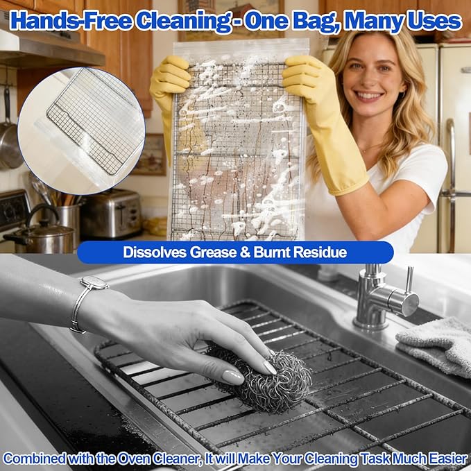 Palksky Oven Rack Cleaning Bags Kit, Reusable Soaking Bags with Brushes, Gloves & Cloth, No Mess Cleaning for Oven Racks, Grill Grates & BBQ Racks, No Cleaner Included, 9 Packs