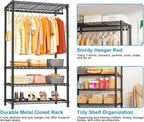 Ulif H4 Portable Closets, 4-Tier Metal Clothes Garment Rack for Bedroom and Cloakroom, Clothing Closet Storage and Organizer Wardrobe, 35.4" W x 14" D x 76.4" H, Black