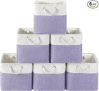 13 x 13 Inch Cube Storage Bins, 6 Pack Fabric Storage Basket with Handles, Foldable Boxes Organizer for Shelf Baskets for Home, Clothes (White/Purple)