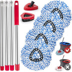 Spin Mop Replacement Head for O Cedar 2 Tank RinseClean, 4 Microfiber mop Refill, 1 Scrub Brush, 1 Mop Stick, 1 Mops Base, Deep Cleaning, 30" to 58" Mop Handle Replacement