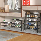 ROMGUAR CRAFT 4 Tier Bamboo Shoe Rack for Closet Free Standing Wood Shoe Shelf for Entryway Small Space Stackable 27"x11"x26" (Black)