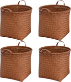 GIB Wicker Storage Baskets for Shelves, 11"x12" Round Woven Storage Cube Bins Organizer, Faux Rattan Wicker Blanket Basket for Organizing Clothes Toys Laundry Closet, 4 Pack, Brown