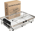 MAJALiS Expandable Stainless Steel Over The Sink Dish Drying Rack for Small Kitchen Counter Space Saving, Compact RV Plate Drainer Strainer in Silver Wire Metal with Hanging Adjustable Utensil Holder