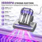 Mattress Vacuum Cleaner, Handheld Bed Vacuum Cleaner with 16Kpa Suction, 253.7nm UV-C Light, 149℉ Hot Air, Double-Cup Handheld Vacuums for Bed, Sofa, Couch, Crib (Corded, 550W)