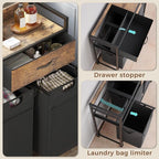 Mondeer Laundry Sorter with 2 Drawers, 150L with Pull-Out Removable Laundry Bags, Laundry Hamper Baskets with 3 Section and Wheels, Rustic Brown and Black