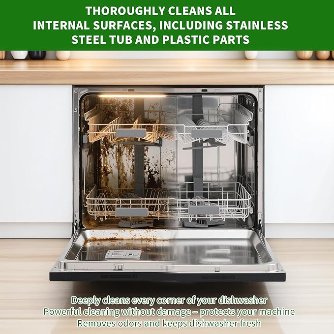 Dishwasher Cleaner and Deodorizer Tablets-12 Pack, Heavy Duty Deep Cleaning Descaler Pods for Dish Washer Machine, Removes Limescale, Odor, Grease, and Hard Water Stains, Septic Safe