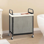 STORAGE MANIAC Rolling Laundry Hamper with Wheels 2-Section Laundry Sorter Rolling Laundrys Basket on Wheels with Removable Bag Clothes Hamper Laundrys Organizer Cart Bathroom Bedroom 100L Beige