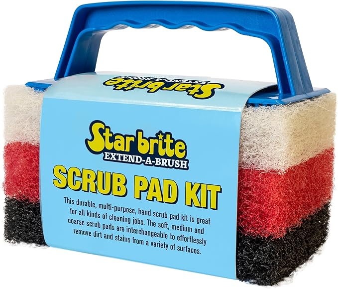 STAR BRITE Scrub Pad Kit - 3 Different Textured Scouring Pads & Interchangeable Handle (040023PW)