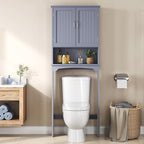 Yaheetech Over The Toilet Bathroom Cabinet with 2 Doors & Adjustable Shelf, Free Standing Toilet Rack Space-Saving, L24.5xW9xH66 Inches, Grey
