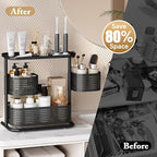 3 Tier Bathroom Counter Organizer, Rotating Countertop Vanity Storage Cabinet with Standing Shelf, Cosmetic Holder for Skincare & Makeup, Kitchen Spice Rack, Bedroom Nightstand Organizer, Black