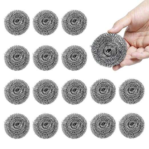 16 Pcs Steel Wool Pads, Stainless Steel Scrubber, Metal Scrubber, Dishwashing Scouring Pads Heavy Duty, Kitchen Scrubbing Sponges for Cleaning Dishes Pots and Pans Bathroom Oven