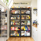 Metal Shelving 6-Tier Storage Shelves Unit with Hooks,Heavy Duty Garage Shelving with Leveling Feet,High Standing Shelf Organizer for Kitchen Pantry Bathroom Dorm,17.7”W×11.8”D ×72.2”H,Black