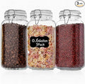 Liuruiyu 78oz Glass Food Storage Jars with Airtight Clamp Lids, 3 Pack Wide Mouth Large Kitchen Canisters for Flour, Cereal, Beans, Pasta and Canning, Square Mason Jar with Labels