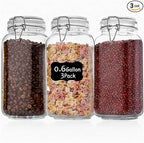 Liuruiyu 78oz Glass Food Storage Jars with Airtight Clamp Lids, 3 Pack Wide Mouth Large Kitchen Canisters for Flour, Cereal, Beans, Pasta and Canning, Square Mason Jar with Labels