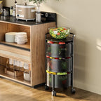 JAQ 3-Tier No Assembly Vegetable Storage Rack, Under Counter Rotating Fruit Basket with Wheels, Carbon Steel Kitchen Organizer for Potato Onion, Fruteros Para Cocina, Black