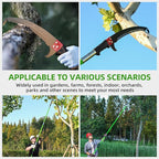 Manual Pole Saw for Tree Trimming, 27 FT Manual tree purner with 8 Fiberglass Handles, Sharp steel Blade and Heavy-Duty Giant Scissors, Extendable Design for Tree Maintenance, Green