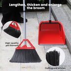 Commercial Broom and Dustpan Set, Jumbo Lobby Debris Dustpan (14inch*14inch), Heavy Duty Broom (14inch Width), 2 Sets, Red,for Indoor and Outdoor Cleaning,Red