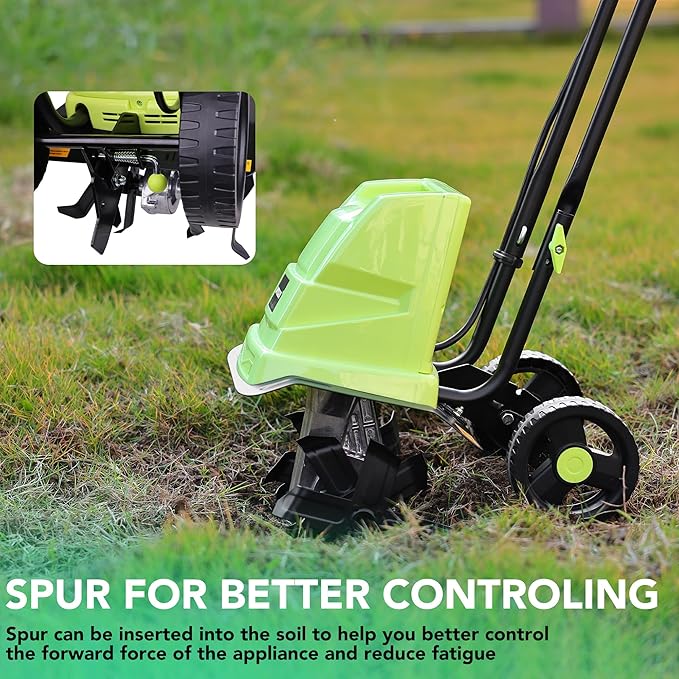 12 Inch Small Electric Corded Garden Tiller Cultivator 15 AMP Power Rototiller for Gardening with Adjustable Wheels