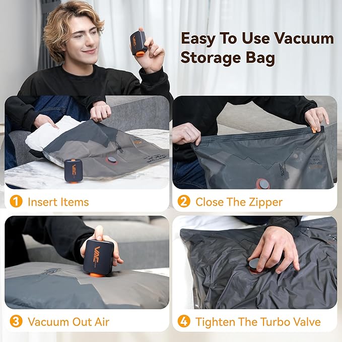 Travel Vacuum Bags for Clothing with Rechargeable Cordless Pump,Vacuum Storage Bags,9 Pack Vacuum Bags,Compression Packing for Clothes,Pillows,Comforters & Travel