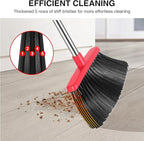 Broom and Dustpan Set – Upright Standing Broom with Long Handle and Clip-On Dustpan – Indoor Sweeping Set for Home, Office, or Kitchen – Space-Saving & Easy to Store (Red & Black)